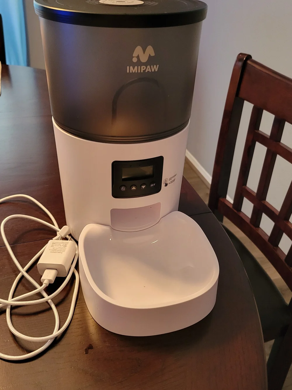 Automatic Pet Feeder in White and Smoke